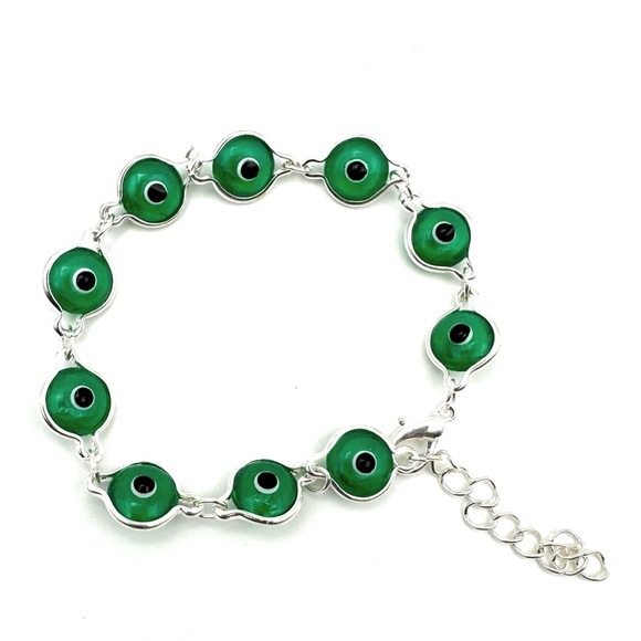 Translucent Green and Silver Tone Bracelet - Picture 1 of 2